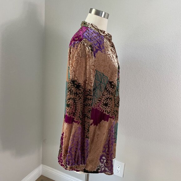 Spiegel Womens 10 Velvet Burnout Tunic Top Patchwork Long Sleeve Shirt Blouse - Picture 5 of 12